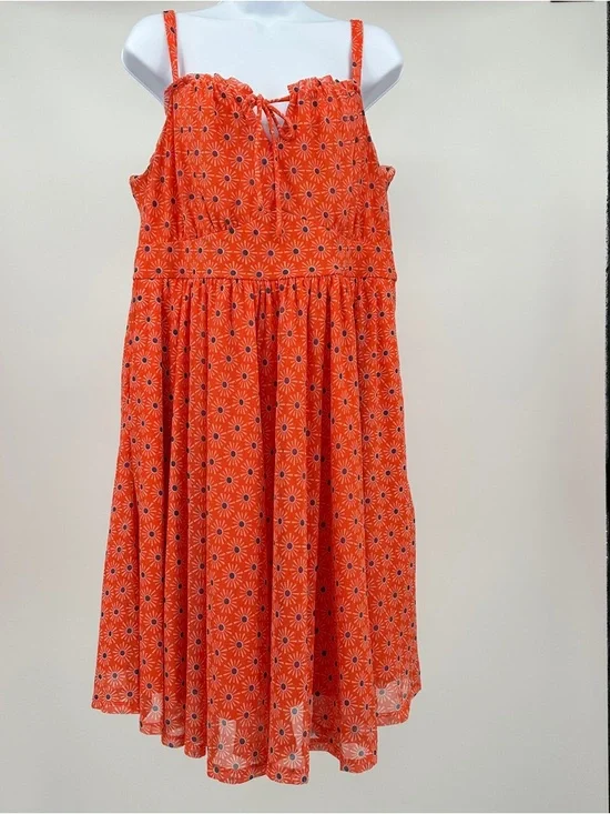 Torrid Mini Mesh Cami Shirred Bust Skater Dress Size 1 Sunny Days Nasturtium - Picture 1 of 14